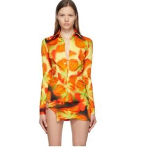 NWOT Louisa Ballou Ssense Orange Button Down Shirt Size XS